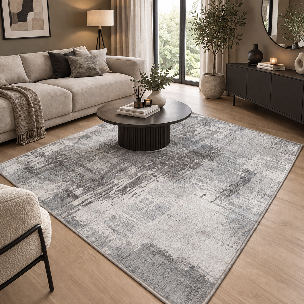 Tapis NORDEN — Tapis gris clair à motif abstrait contemporain