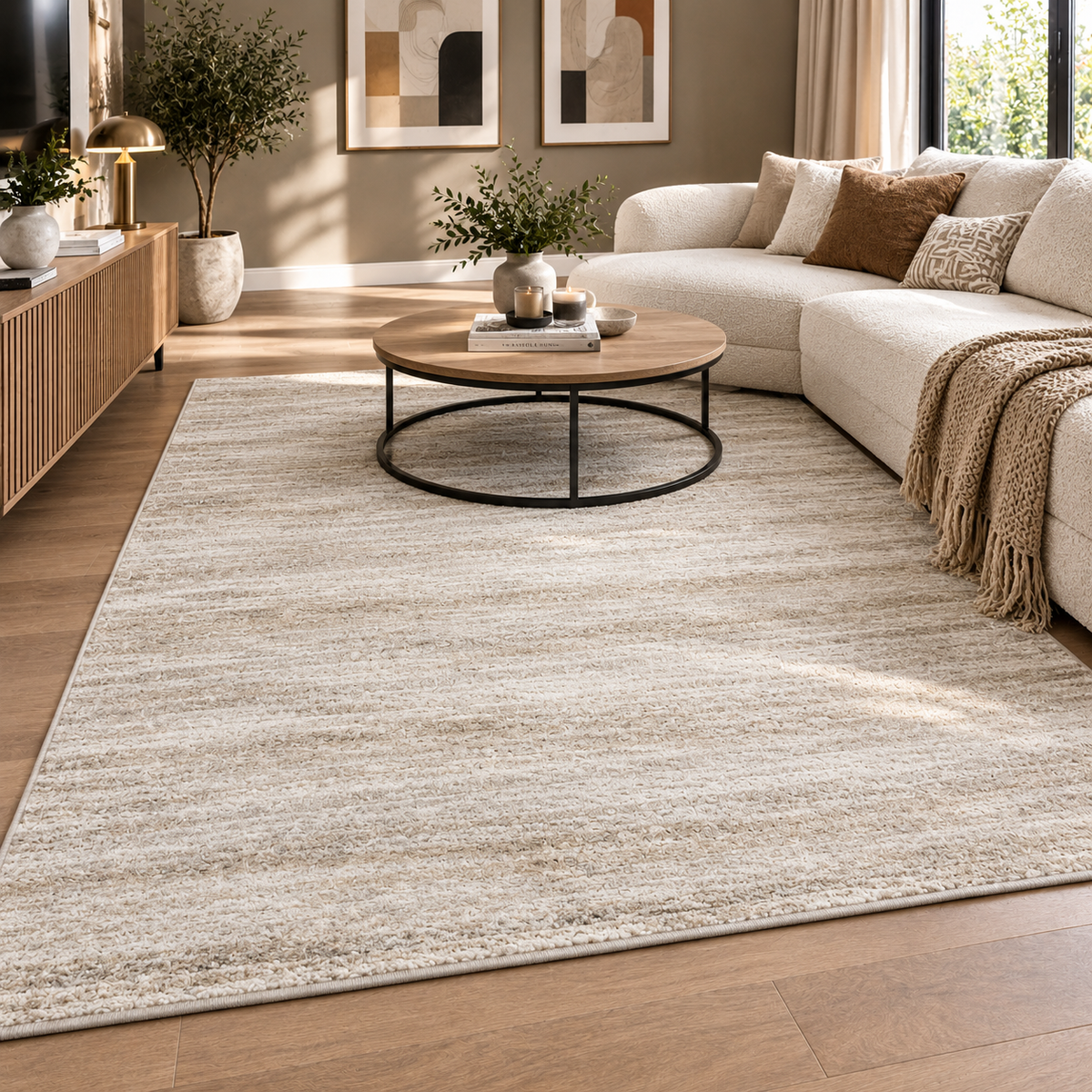 Tapis LÉNA — Tapis beige texturé au design contemporain