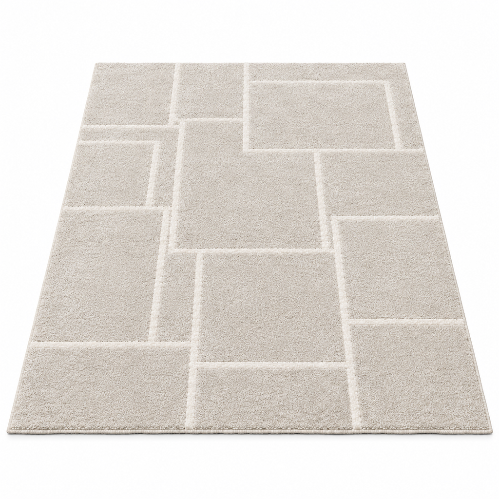 Tapis NÉA — Tapis beige crème à motif géométrique en relief