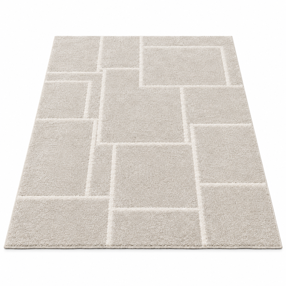 Tapis NÉA — Tapis beige crème à motif géométrique en relief