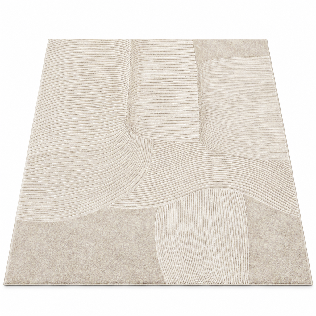 Tapis ELYA — Tapis beige écru aux lignes organiques en relief