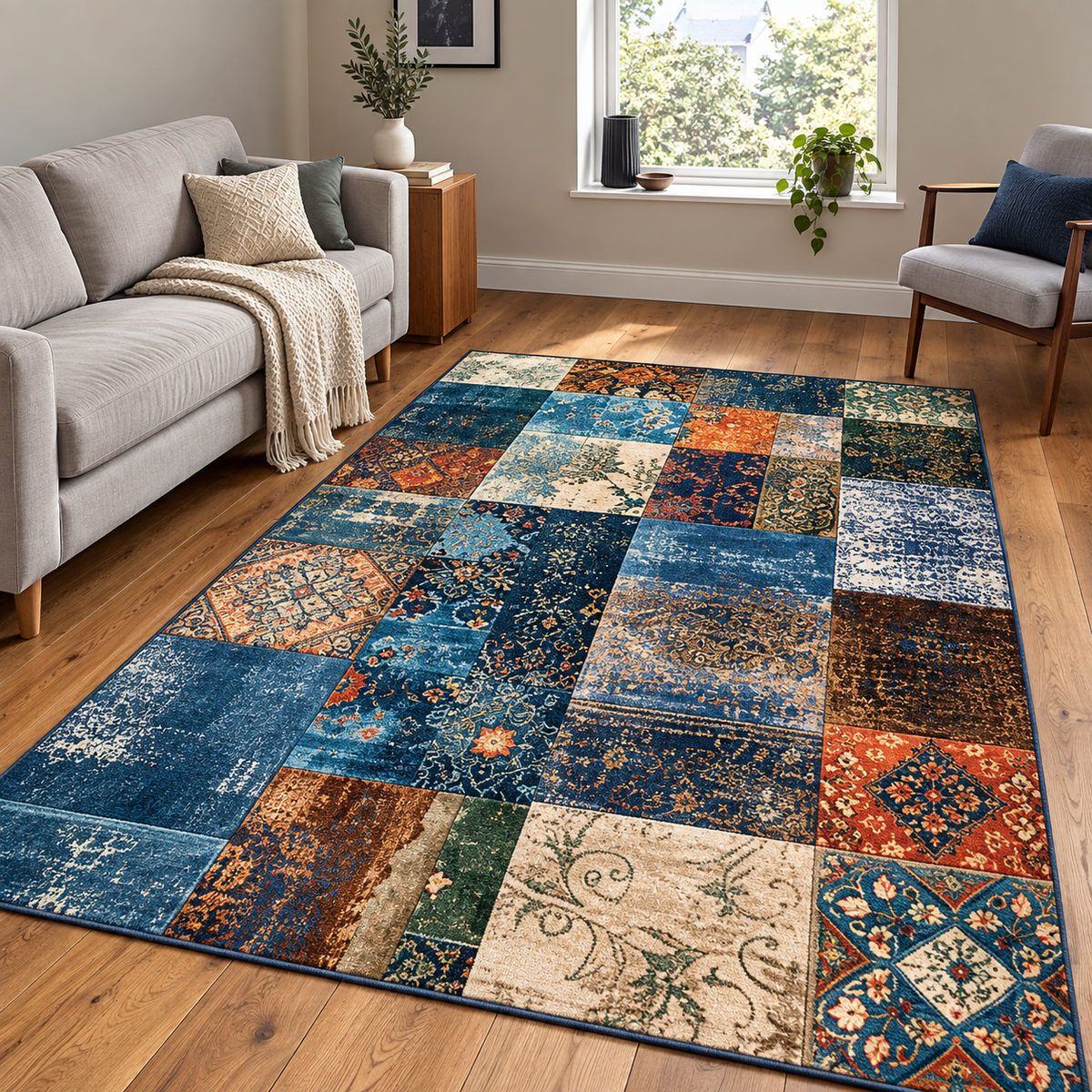 Tapis MAYA — Tapis patchwork multicolore aux motifs vintage