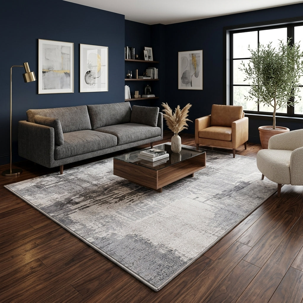 Tapis NORDEN — Tapis gris clair à motif abstrait contemporain