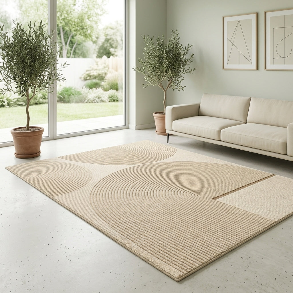 Tapis SUNA — Tapis beige sable avec motif en relief