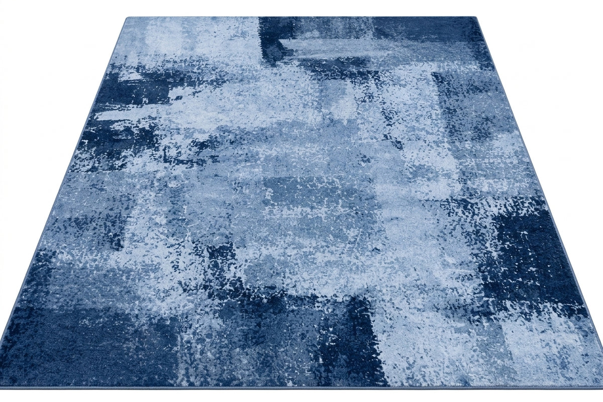 Tapis AZUR — Tapis bleu contemporain à motif abstrait