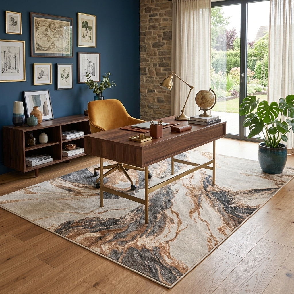 Tapis AURA — Tapis beige aux motifs effet marbre