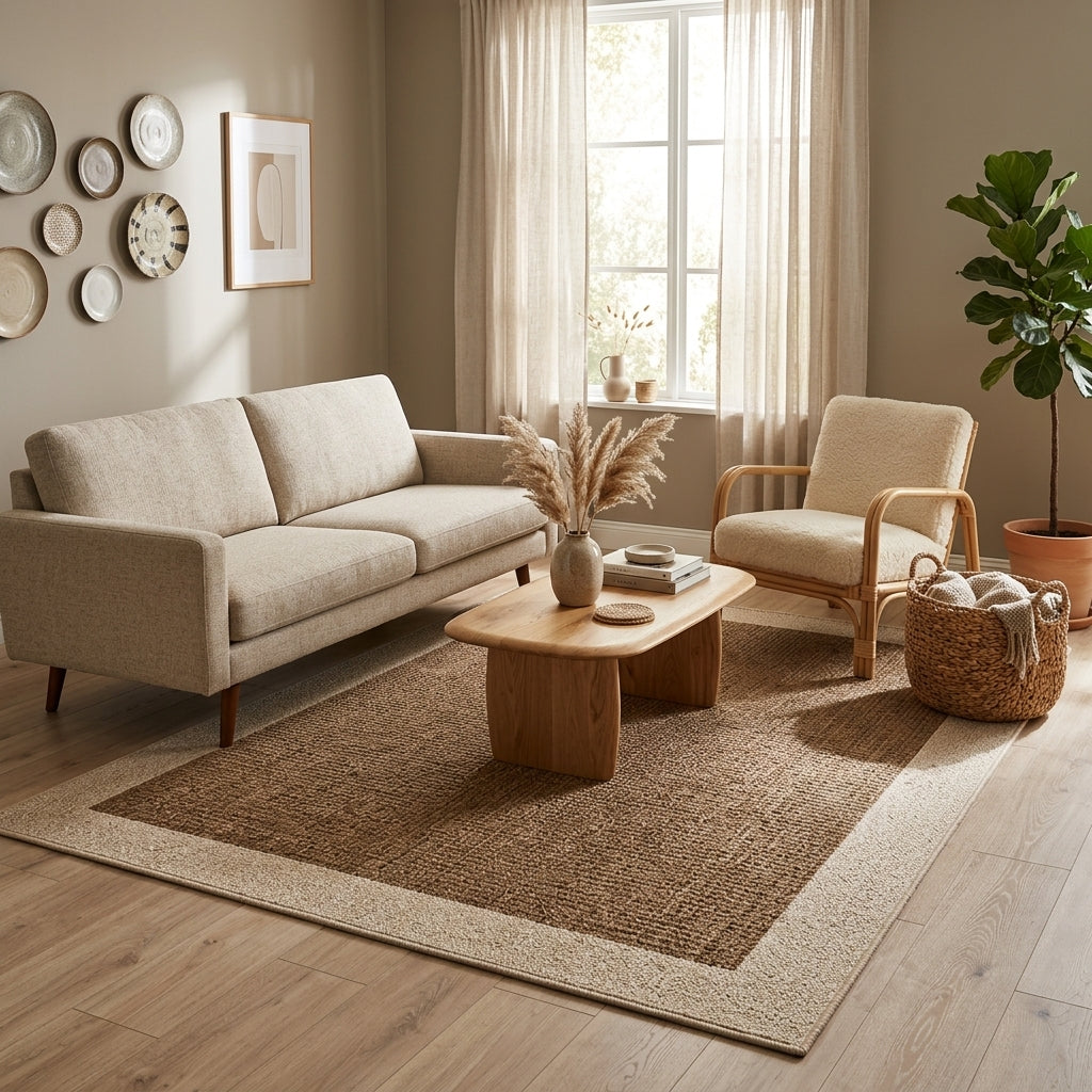 Tapis NORA — Tapis beige et marron à bordure élégante