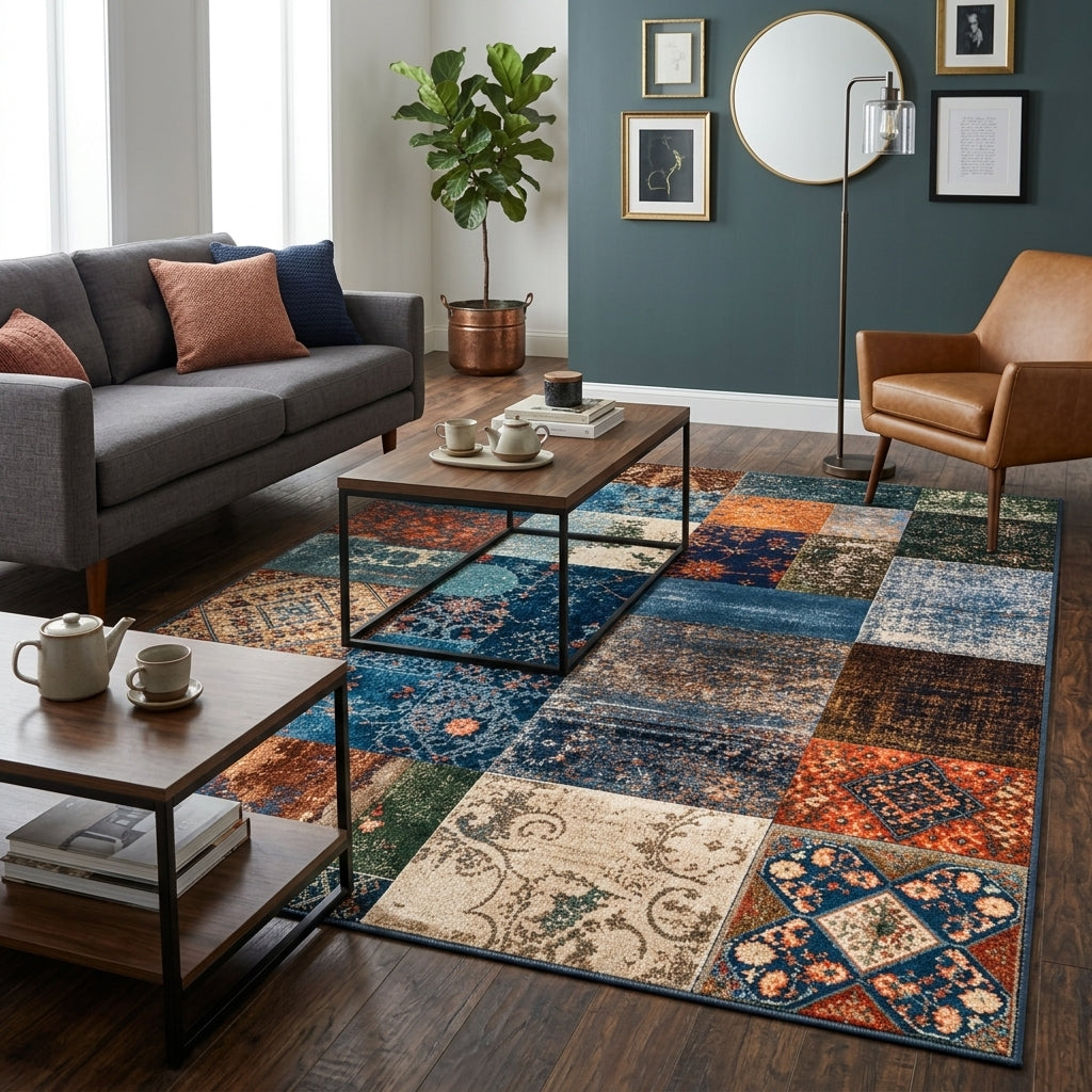 Tapis MAYA — Tapis patchwork multicolore aux motifs vintage