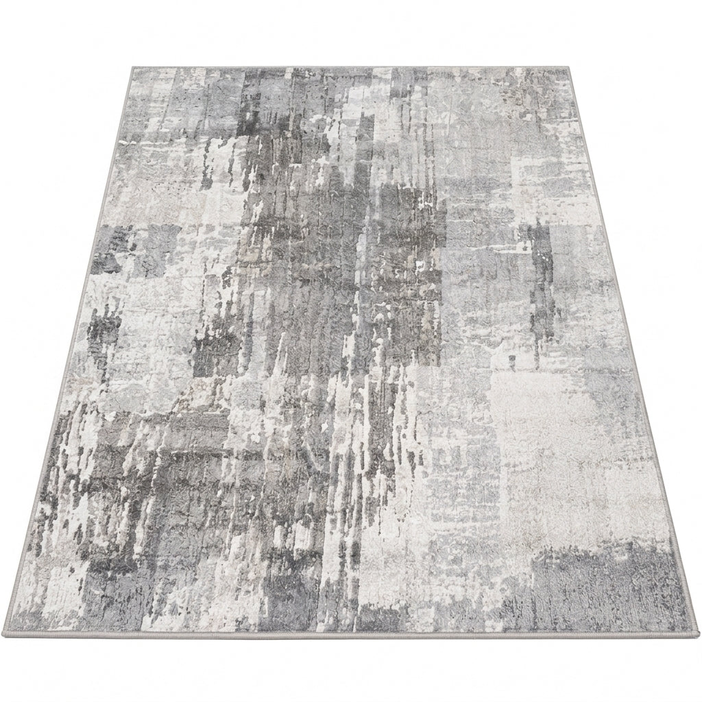 Tapis NORDEN — Tapis gris clair à motif abstrait contemporain