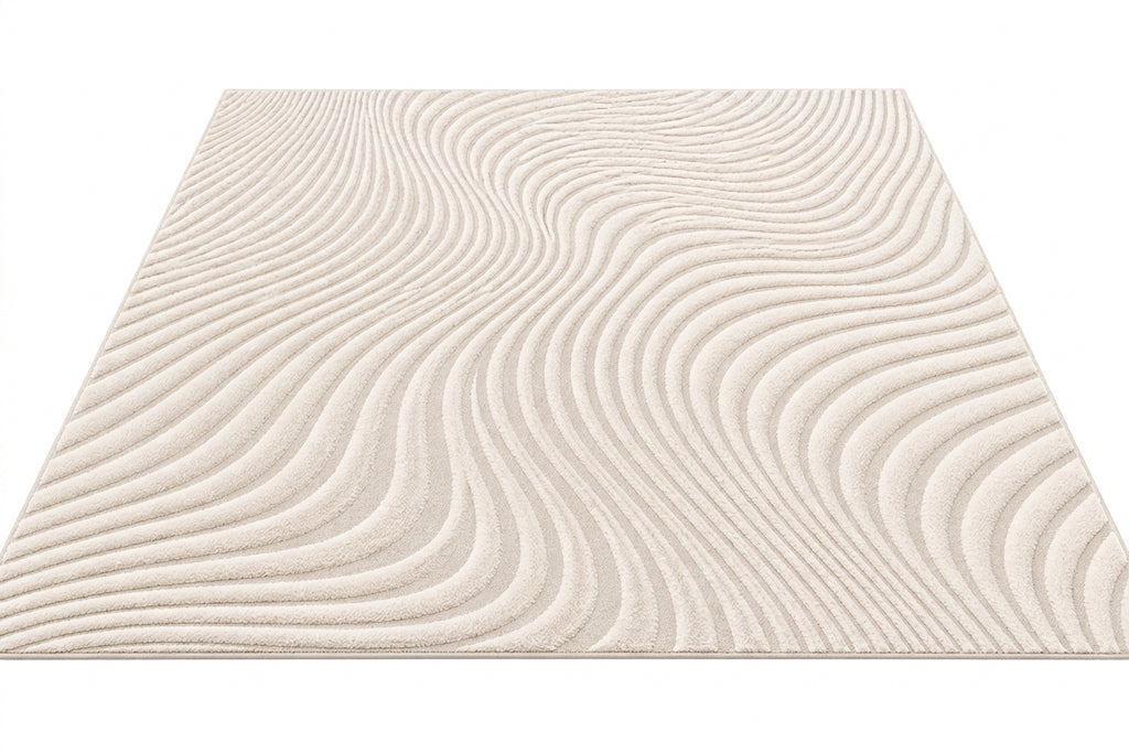 Tapis NAYA — Tapis beige crème à motif ondulé en relief