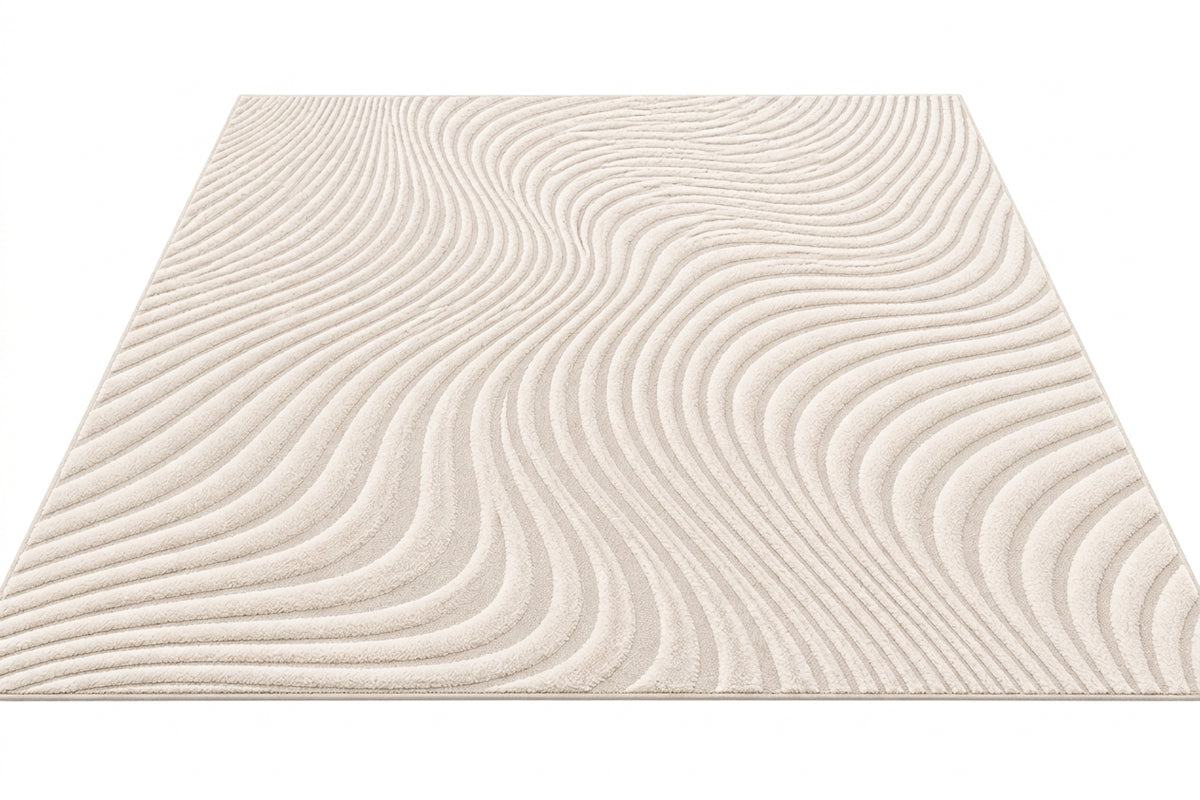 Tapis NAYA — Tapis beige crème à motif ondulé en relief