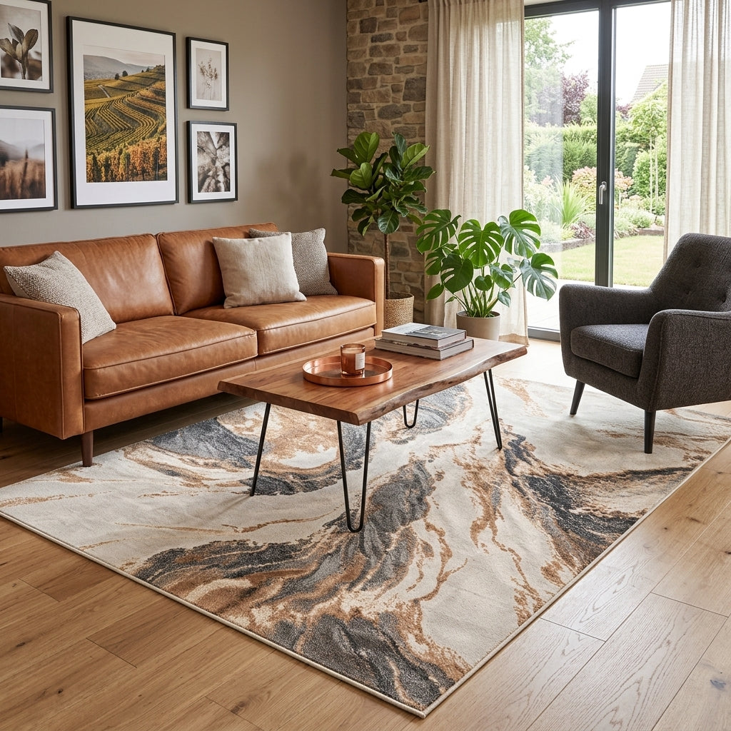 Tapis AURA — Tapis beige aux motifs effet marbre