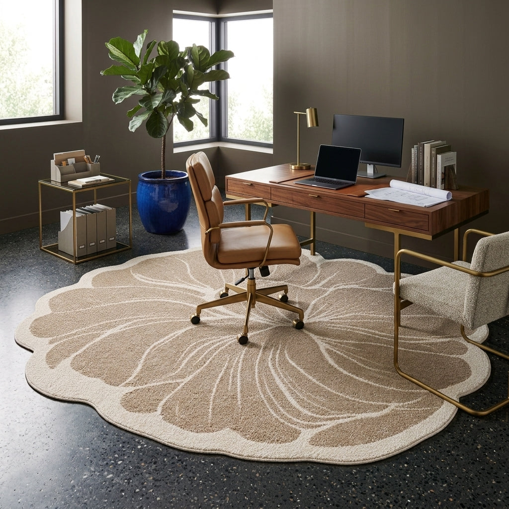 Tapis FLORA — Tapis beige en forme de fleur au motif organique
