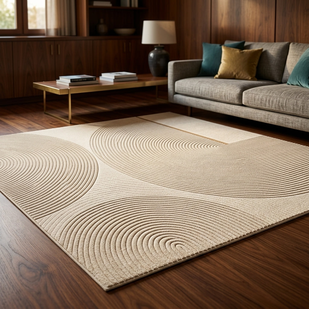 Tapis SUNA — Tapis beige sable avec motif en relief
