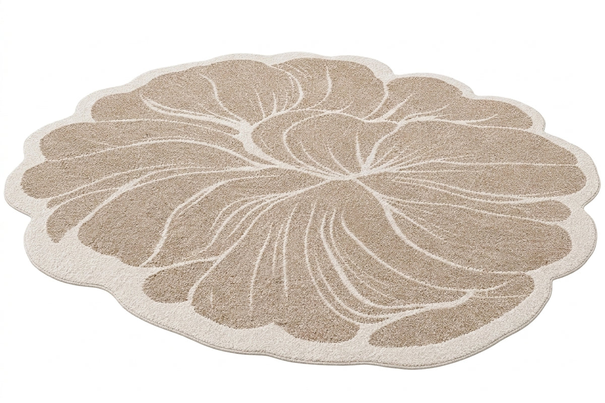 Tapis FLORA — Tapis beige en forme de fleur au motif organique