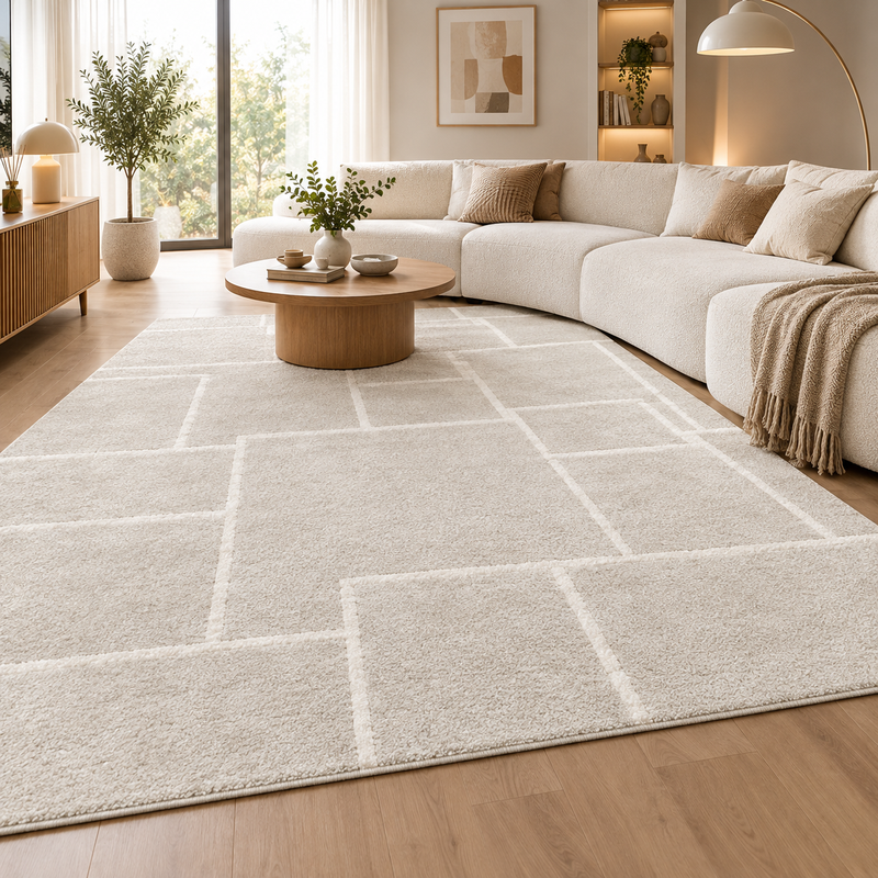Tapis NÉA — Tapis beige crème à motif géométrique en relief